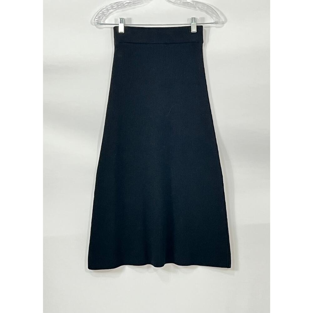 SEZANE XS Black Naelle Ribbed A-Line Midi Sweater Skirt Merino Wool Cotton NWT - Picture 6 of 9